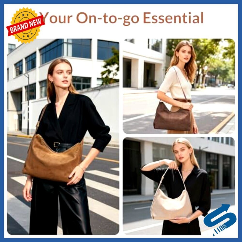 Suede Hobo Bag with Adjustable Strap, 5 Pockets, Casual Tote Purse - Picture 2 of 7